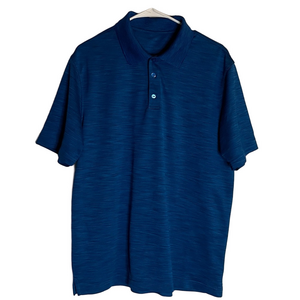 Classic Collar Polo 3-Button Placket Shirt, Men’s L, Blue